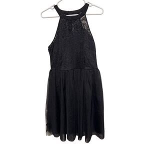 Girls Black Dressy Dress Halter Lace Size XL School dance formal event